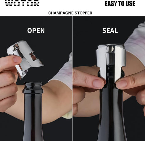 Champagne Stoppers with Stainless Steel Champagne Bottle Stopper with Food Grade Silicone Reusable Champagne Cork, Saver Suitable for Champagne, C...