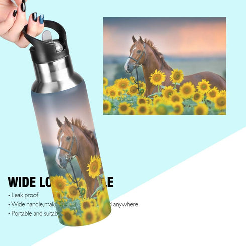 ALAZA Sunflower Horse Water Bottle with Straw Lid Kids Vacuum Insulated Stainless Steel BPA Free Water Flask Thermo Mug Sport, 20 Oz Hot Cold...