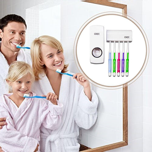 Olet Automatic Toothpaste Dispenser, Toothpaste Squeezing and Tooth Brush Holder Set(5 Brushs Set). White...
