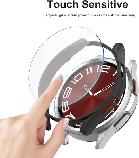 2 Pack Case for Samsung Galaxy Watch 6 Classic 47mm Case,Waterproof Glass Screen Protector Accessories Hard PC Ultra-Thin Protective Cover Bumper ...