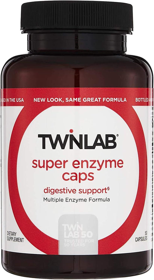 Twinlab Super Enzyme Caps - Constipation Supplement with Digestive Enzymes - 50 Capsules...