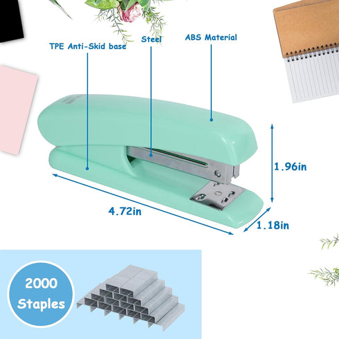 Stapler office stapler 2000 staples fashion simple portable for students teachers school office stationery set gift (Green)...