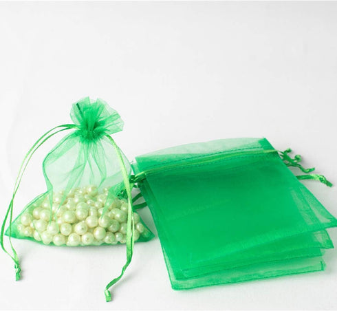 100pcs 4x6 inch Gifts Wrap Bags Green, Organza Sheer Fabric Bulk, Drawstring Reusable Recycled Pouch for Baby Shower Favor, Craft Business, Beach,...