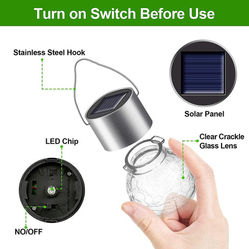 Hanging Solar Lights Outdoor Decorative,Solar Powered Cracked Glass Ball Lights,Waterproof Outdoor Hanging Globe Tree Light with Clip for Garden P...