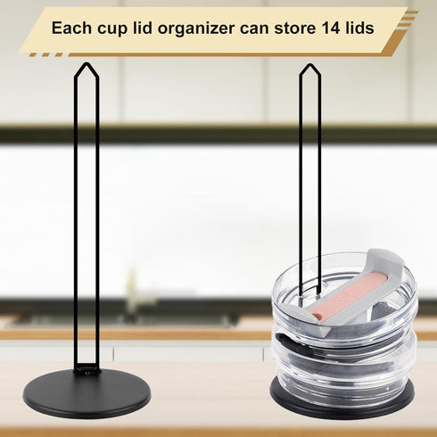 2pcs Tumbler Lid Organizer, up to 14 Lids Space-Saving Design Cup Lid Holder for YETI & Stanley Detachable Slim Vertical Storage Rack Stand Free C...