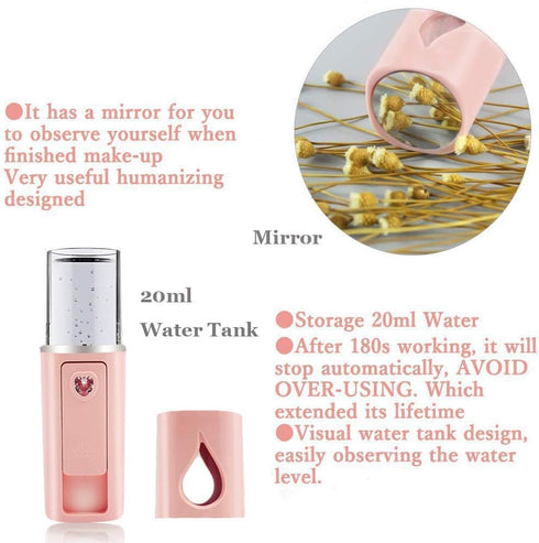 2 Pack Nano Facial Mister 20ml/30 ml Mini Face Humidifier Portable Facial Sprayer USB Rechargeable Handy Skin Care Machine for Face Hydrating, Dai...