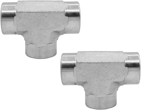 (2-PACK) 5605-04-04-04 Hydraulic Hose Adapter Fitting 1/4" Female (1/4-18 NPTF) × 1/4" Female (1/4-18 NPTF) × 1/4" Female (1/4-18 NPTF) Street Tee...