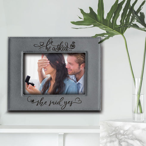 BELLA BUSTA-He asked... She said YES-Custom Wedding Proposal Keepsake- Engagement Leather Photo Frame(5x7 Horizontal)...