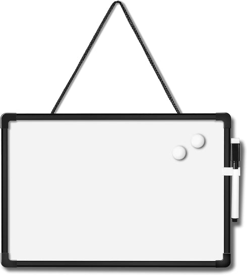 Double-Sided Small White Board Dry Erase, 11" x 7" Mini Hanging Dry Erase Board for Wall, Black Frame Whiteboard for Home School Office...