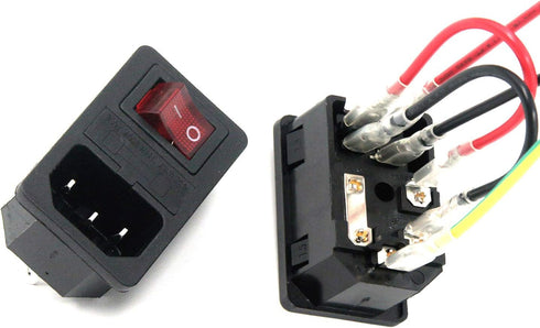 Antrader 2pcs AC250V 10A IEC 320 C14 Inlet Panel Socket w Fuse w Red Light Rocker Switch Power Supply Terminal Crimps Connector with Wires......