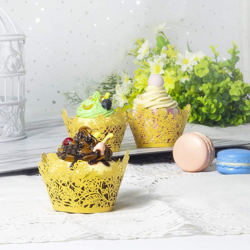 60pcs Gold Rose Lace Cupcake Wrappers Holders, Laser Cut Cupcake Liners Decorative Liners for Wedding Party Birthday Cake Decoration Supplies...