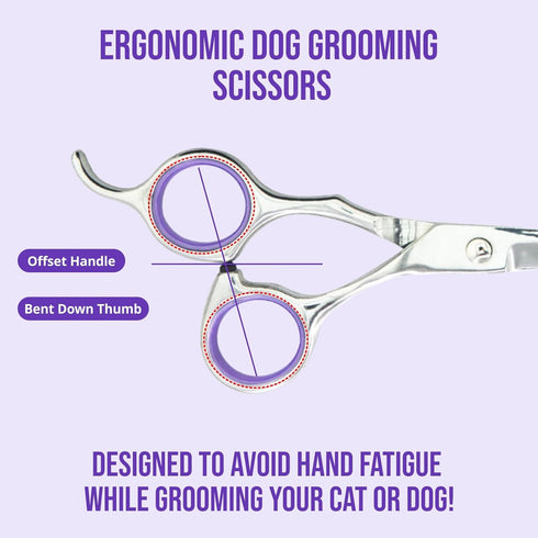 Grooming Scissors, Stainless Steel Dog Shears with Safety Rounded Tip, Dog Grooming Kit, Set of Two Dog Scissors in a Leather Cover, Professional ...