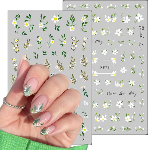 6 Sheets Flower Nail Art Stickers 3D Self-Adhesive Flower Nail Decals Spring Daisy Blossoms Design Floral Nail Sticker Spring Summer Nail Art Supp...