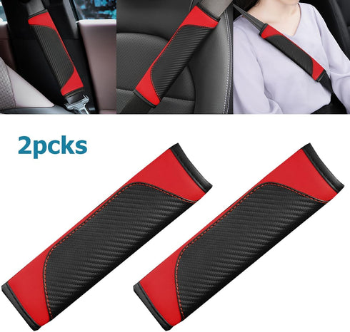 Car Seat Belt Cover, 2 Pack Carbon Fiber Leather Seatbelt Shoulder Pad, Auto Safety Seat Belt Cushion Protector Compatible with All Cars and Backp...