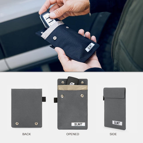 Silent Pocket Faraday Cage Key Fob Holder, Charcoal Grey, 4.3" x 3.5" x 0.5"...