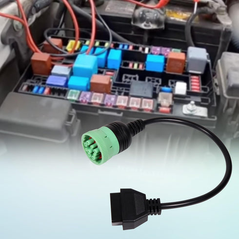 9 Pin J1939 Male to 16 Pin OBD2 OBDII Female Right Angle Green Type 2 Adapter Cable for Heavy Duty Trucks and Commercial Vehicles Freightliner Tru...