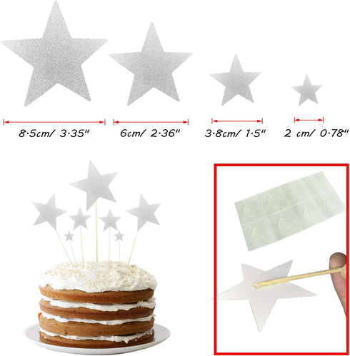 Allazone 1 PCS 'HAPPY BIRTHDAY' Cake Topper & 7 PCS Pentacle Stars Cake Toppers Decoration - Silver...