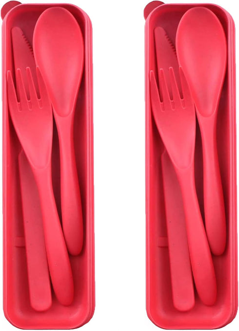 Reusable Travel Utensils Set with Case, 2 Sets Wheat Straw Portable Plastic Fork Spoons Knife Cutlery, Camping Eco-Friendly BPA Free Tableware for...