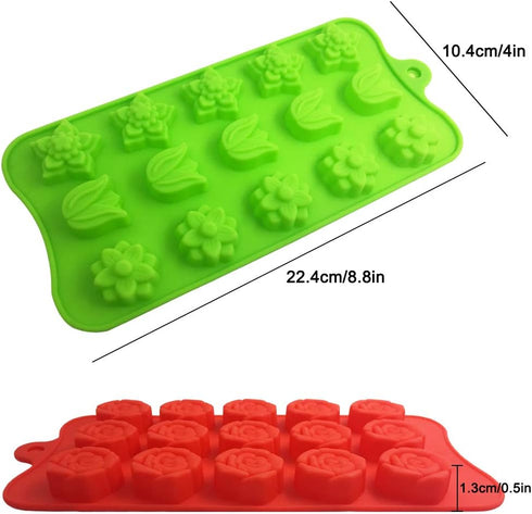 4 PACK Flower Shape Chocolate Candy Molds Set,DanziX Silicone 15 Cavity Baking Mold Ice Cube Tray for Wedding,Festival,Parties and DIY Crafts-Gree...