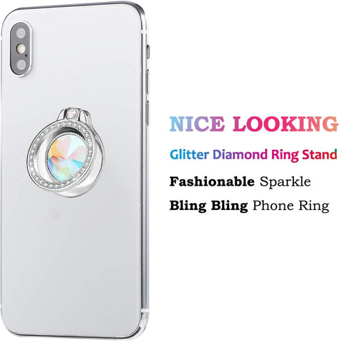 Glitter Bling Bling Phone Ring Holder,Sparkle Phone Ring Artificial Diamond Stand,Rhinestone Cell Phone Finger Ring for Phones, Pad (Silver)...