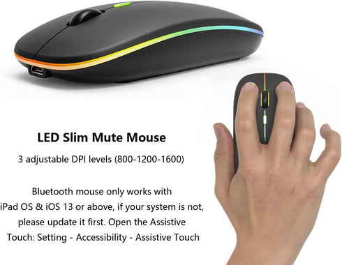 Backlit Bluetooth Keyboard and Mouse Combo for iPad Air Pro Mini Tablet iPhone Android Samsung Smartphone Cell Phone Rechargeable Ultra Slim Wirel...