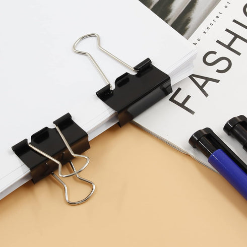 40 Pack Medium Binder Clips Black Paper Clips, 1 1/4 Inch / 32mm Binder Clips Metal Paper Clamps Office Clips School Supplies, File Binder Clips f...