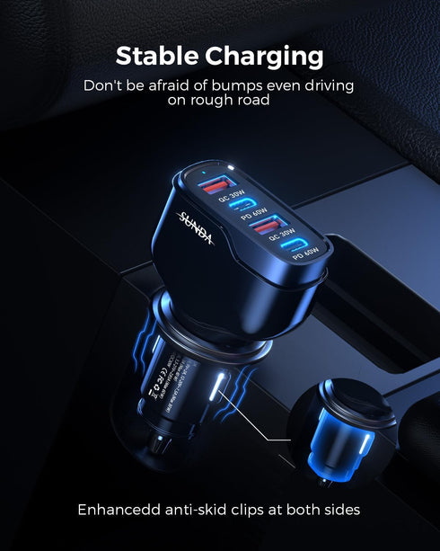 SUNDA 120W USB C Fast Car Charger, 4-Ports Car Charger Adapter, Dual Type C PD60W/PPS60W Compatible with iPhone15/14 Pro/Max/iPhone13/Galaxy/Samsu...
