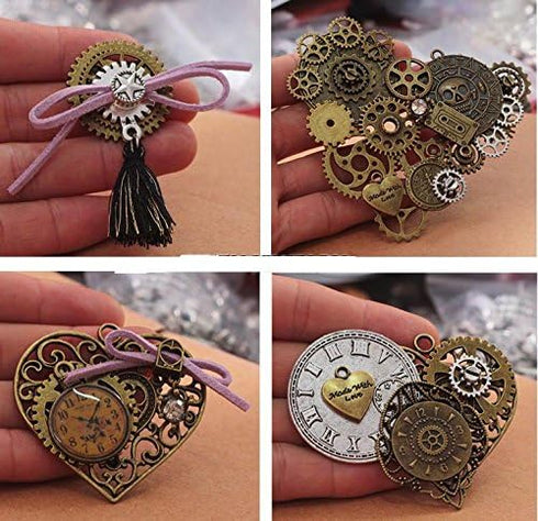 100g (70-80pcs) Mix Skeleton Steampunk Clock Watch Gear Cog Wheel Pendant Charms Jewelry Making DIY Steampunk Gear Pendant Charms Wholesale (4 Col...