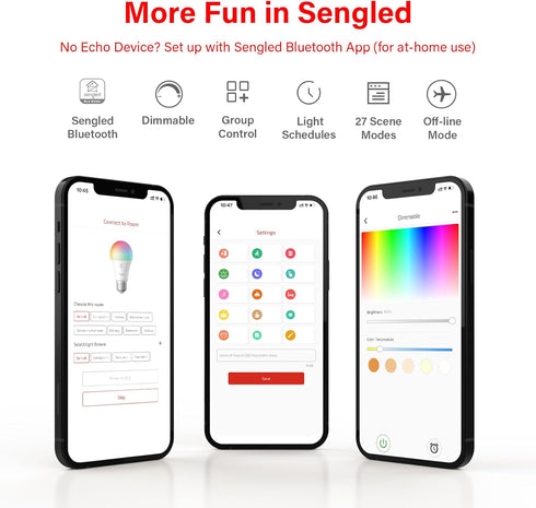 Sengled Smart Light Bulbs, Color Changing Alexa/Bluetooth Mesh, Dimmable LED Bulb A19 E26 Multicolor, High CRI, High Brightness, 8.7W 800LM, 1Pack...