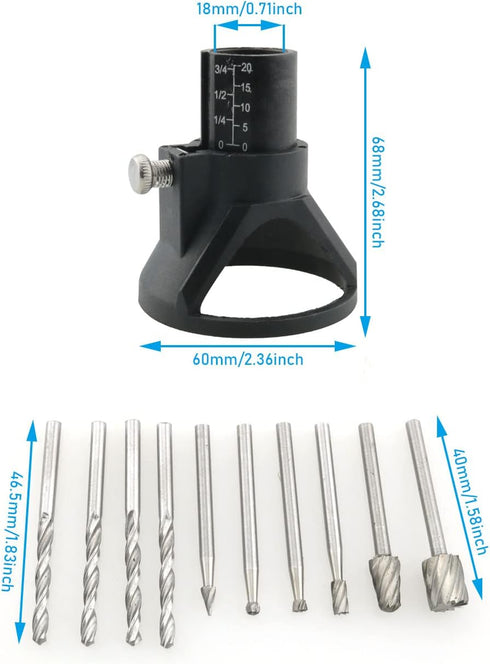 HSS Woodworking Locator Set Cutting Guide Attachment Kit (1 x Cutting Guide; 4 x Drill; 6 x HSS Routing Router Bits) Carving Rotary For Dremel Rot...