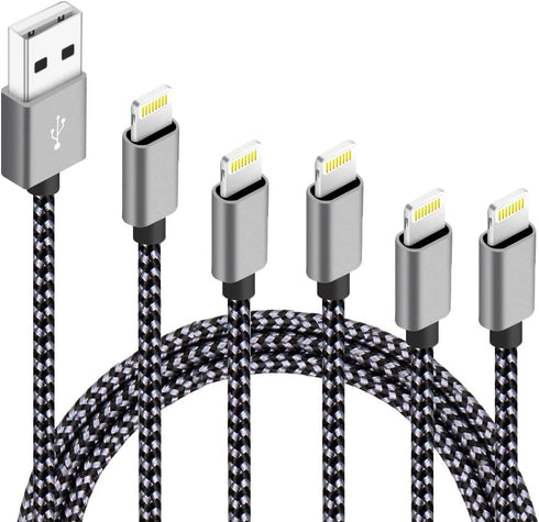 IDISON [MFi Certified iPhone Charger, 5Pack(3/3/6/6/10FT) iPhone Charging Cable Nylon Braided Fast Charging Cord Compatible for iPhones/Pad-BlackG...