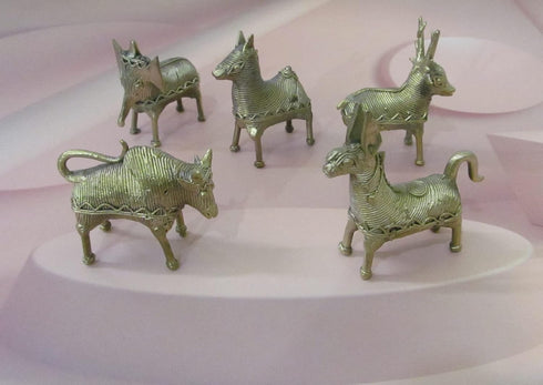 Dhokra Metal Art - Handcrafted Animal Figurines Small Assorted (Set of 5) | Home | Desk Decor...