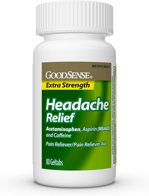 GoodSense Extra Strength Headache Relief Geltabs, Acetaminophen, Aspirin (NSAID) and Caffeine, 80 Count...