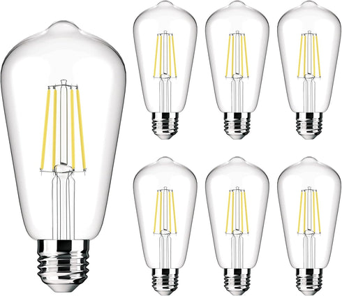 ST64 Edison LED Bulb 6W Equivalent 60W High Brightness Daylight White 4000K 700 Lumens E26 Base 85+ CRI Non-Dimmable Clear Glass 6 Packs...