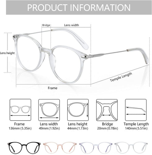 ZENOTTIC Round Optical Glasses Transparent Frame Clear Lens Eyewear Non-prescription Eyeglasses for Women...