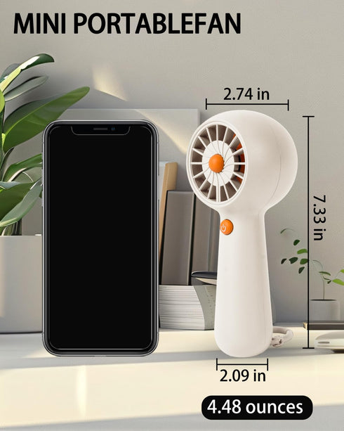 Portable Fan,Mini Small Handheld USB Rechargeable Personal Fan with 5 Speeds,10H Runtime Battery,Karabiner Design for Outdoor Commute Travel Offic...