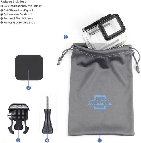 Side Open Skeleton Housing Case for GoPro Hero 5/6/7 Black Action Camera - Protective Lens Removal NOT Needed - Transparent Clear...