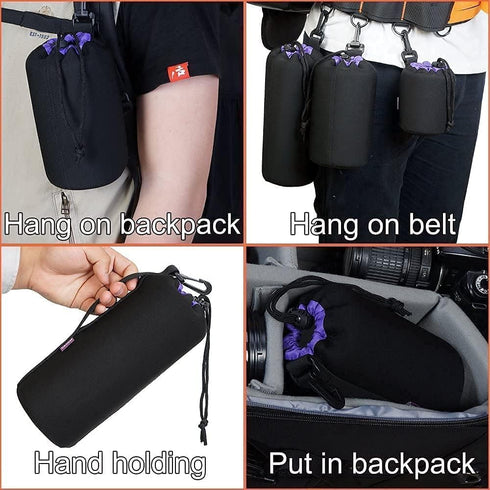 Cwatcun 4 Pack Lens Pouch Set, Camera Lens Case Bag with Thick Protective Neoprene, for Canon Nikon Sony Pentax Olympus Panasonic Fuji Sigma DSLR ...