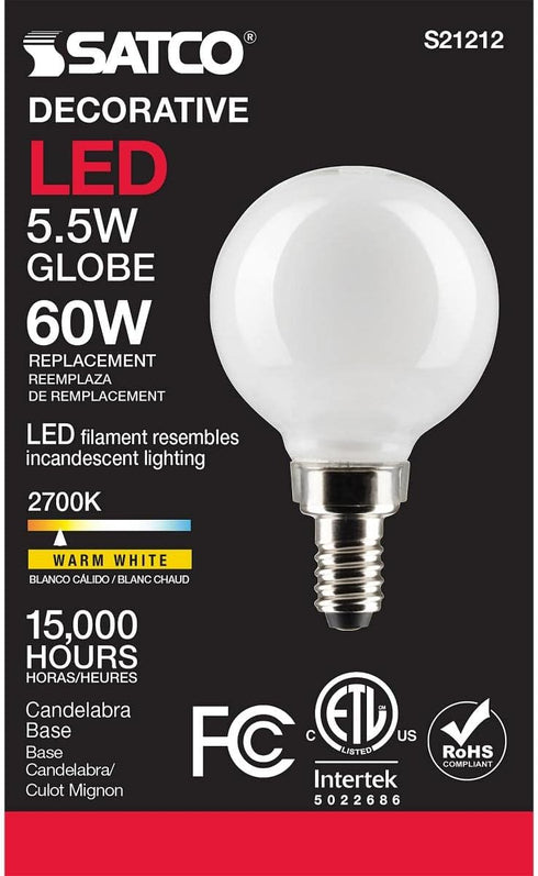 Satco 5.5-Watt LED E12 Light Bulb, 2700K, 15000 Hour Rating, Dimmable...