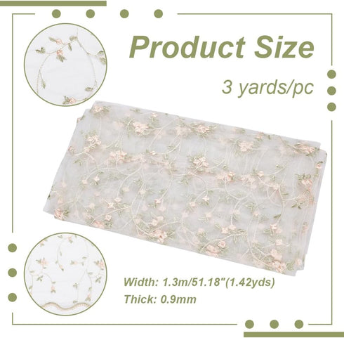NBEADS 3 Yards Floral Mesh Lace Fabric, 51inch Wide Organza Embroidered Tulle Fabric Flowers Leaves Vine Lace Trim for DIY Wedding Handmade Clothi...