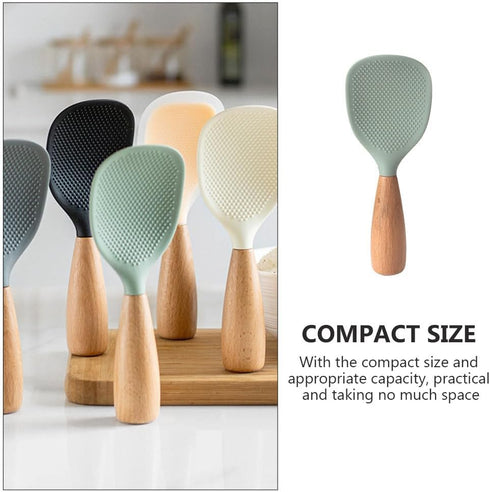 MAGICLULU Silicone Rice Spoon Kitchen Utensils Cooking Ladle Wooden Rice Paddle Rice Spatula Korean Rice Paddle Rice Serving Spoon Scoop Reusable ...
