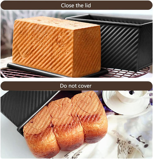 Pullman Loaf Pan with Lid, Non-Stick Bakeware Carbon Steel Bread Toast Mold with Cover for Baking Bread, Black Corrugated bread box (Upgraded Wave...