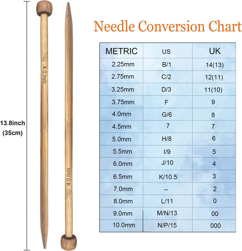 Mdoker Bamboo Knitting Needle Straight Single Pointed Sweater Knitting Needles 13.8-inch Length for Handmade DIY Knitting Projects,Size US 15(10mm...