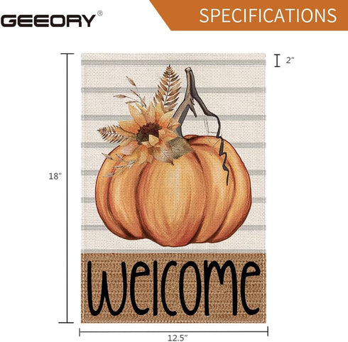 Fall Welcome Garden Flag 12.5 x 18 Inch, Pumpkin Sunflower Double Sided Small Decorative Flag for Outside Yard Lawn Outdoor Decoration GB080-12...
