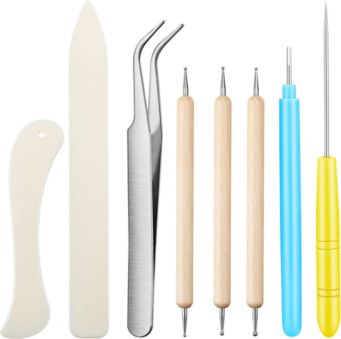 8 Pieces Bone Folder Tools Include 2 Pieces Bone Folder Paper Creaser 3 Pieces Double Head Indentation Pens with Sugar Stir Needle Quilling Needle...
