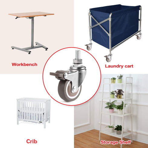 Skelang 4 Pcs 1'' Swivel Threaded Stem Casters, TPE Mute Crib Caster, M6×15 Stem Caster Wheels with Brake, Replacement for Baby Bed, Cabinet, Tabl...