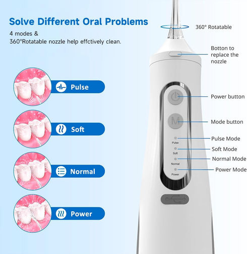 Portable 310ml Dental Floss Picks for Teeth Cleaning,IPX7 Waterproof 4 Modes Irrigate for Oral Care,USB Rechargeable Oral Irrigator for Home and T...