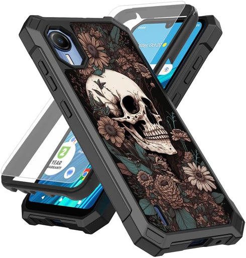 Case for Cricket Debut S2 / Att Calypso 4 Phone Case with Screen Protector (Tempered Glass),Slim TPU Rugged Corners Bumper Cover for Men Women- Sk...