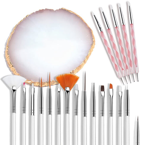 AUOCATTAIL Nail Art Design Tools 15pcs Painting Brushes Set with 5pcs 2-way Dotting Pens & A Gold-rimmed Resin Palette Nail Art Brushes Kits Nail ...