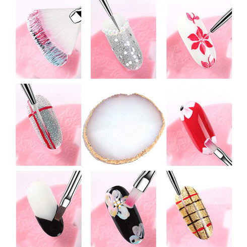 AUOCATTAIL Nail Art Design Tools 15pcs Painting Brushes Set with 5pcs 2-way Dotting Pens & A Gold-rimmed Resin Palette Nail Art Brushes Kits Nail ...
